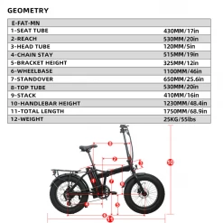 EUNORAU 48V500W12.5Ah 20'' Foldable Fat Tire Step Over Electric Bike(back In Stock Now)